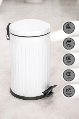 Eforeca Beyaz 16L Çizgili/Grooved Retro Çöp Kovası - 4