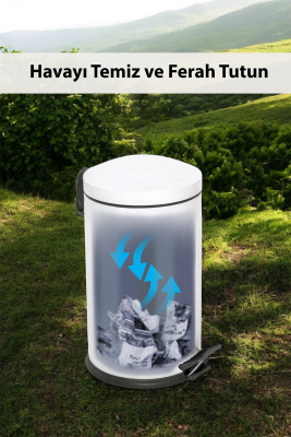 Eforeca Beyaz 16L Çizgili/Grooved Retro Çöp Kovası - 5