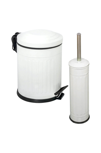 Eforeca Beyaz 5L Çizgili/Grooved Retro 2'li Banyo Seti - 1