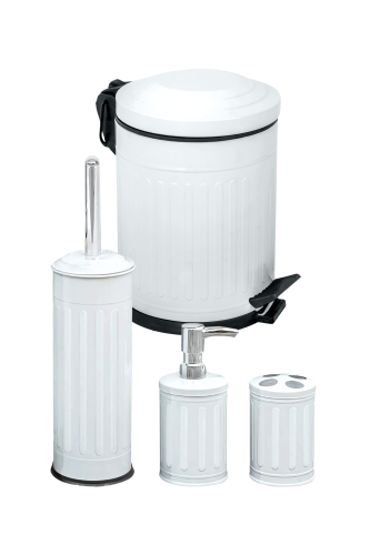 Eforeca Beyaz 5L Çizgili/Grooved Retro 4'lü Banyo Seti - 1