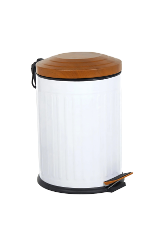 Eforeca Beyaz-Ahşap 12L Çizgili/Grooved Retro Wood Çöp Kovası - 1