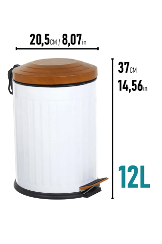 Eforeca Beyaz-Ahşap 12L Çizgili/Grooved Retro Wood Çöp Kovası - 2