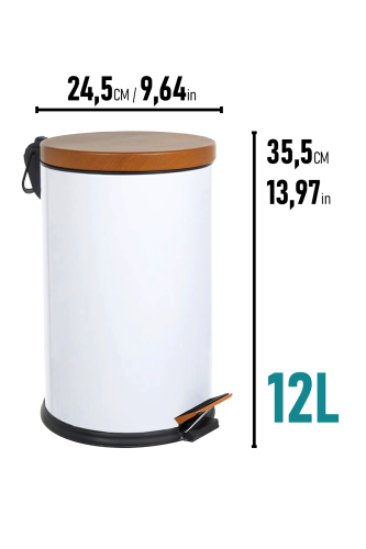 Eforeca Beyaz-Ahşap 12L Düz/Smooth Classic Wood Çöp Kovası - 2