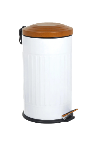 Eforeca Beyaz-Ahşap 16L Çizgili/Grooved Retro Wood Çöp Kovası - 1
