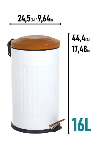 Eforeca Beyaz-Ahşap 16L Çizgili/Grooved Retro Wood Çöp Kovası - 2
