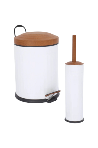 Eforeca Beyaz-Ahşap 5L Çizgili/Grooved Retro Wood 2'li Banyo Seti - 1