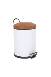 Eforeca Beyaz-Ahşap 5L Çizgili/Grooved Retro Wood Çöp Kovası - 1