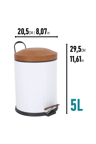 Eforeca Beyaz-Ahşap 5L Çizgili/Grooved Retro Wood Çöp Kovası - 2