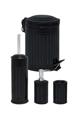 Eforeca Black 5L Çizgili/Grooved Retro 4-Piece Bathroom Set - 1
