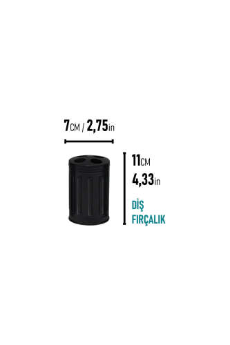 Eforeca Black 5L Çizgili/Grooved Retro 4-Piece Bathroom Set - 5