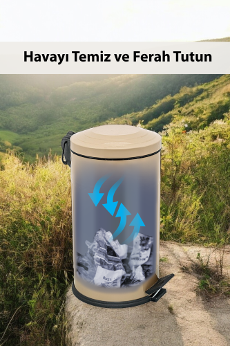 Eforeca Cappucino 16L Çizgili/Grooved Retro Çöp Kovası - 5