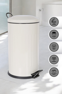 Eforeca Cream 16L Çizgili/Grooved Retro Trash Bin - 4