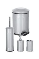 Eforeca Grey 5L Çizgili/Grooved Retro 4-Piece Bathroom Set 