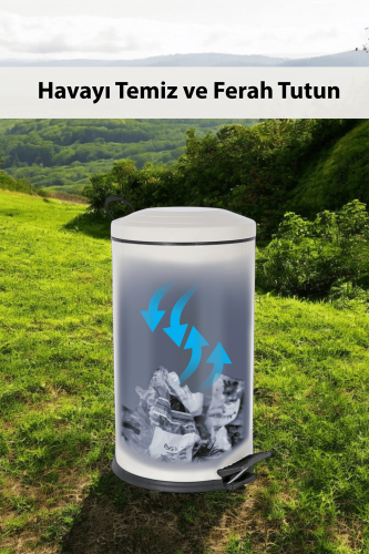 Eforeca Krem 16L Çizgili/Grooved Retro Çöp Kovası - 5