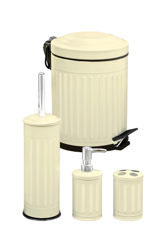 Eforeca Krem 5L Çizgili/Grooved Retro 4'lü Banyo Seti - 1