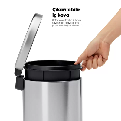 Eforeca Krom 12L Düz/Smooth Inox Çöp Kovası - 3