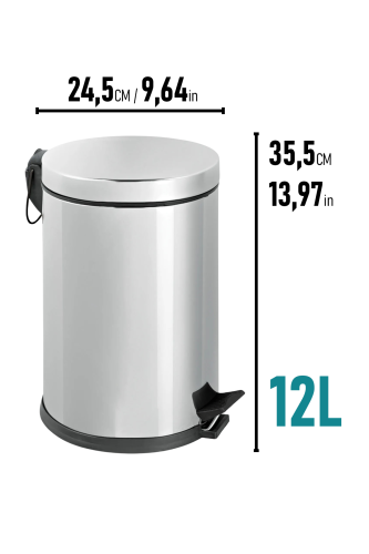 Eforeca Krom 12L Düz/Smooth Inox Çöp Kovası - 2