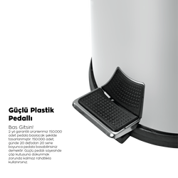 Eforeca Krom 16L Düz/Smooth Inox Çöp Kovası - 3