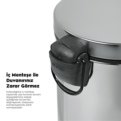 Eforeca Krom 16L Düz/Smooth Inox Çöp Kovası - 4
