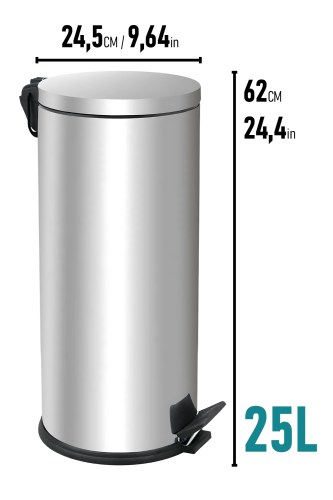 Eforeca Krom 25L Düz/Smooth Inox Çöp Kovası - 2