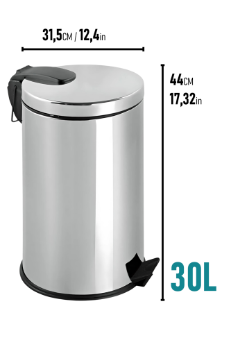 Eforeca Krom 30L Düz/Smooth Inox Çöp Kovası - 2