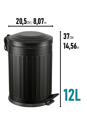Eforeca Siyah 12L Çizgili/Grooved Retro Çöp Kovası - 2