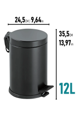 Eforeca Siyah 12L Düz/Smooth Classic Çöp Kovası - 2