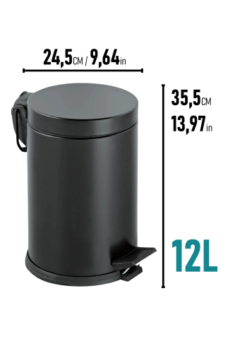 Eforeca Siyah 12L Düz/Smooth Classic Çöp Kovası - 2