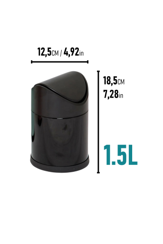 Eforeca Siyah 1,5L Düz/Smooth Classic Swing Çöp Kovası - 2
