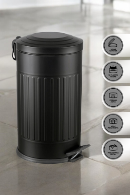 Eforeca Siyah 16L Çizgili/Grooved Retro Çöp Kovası - 4