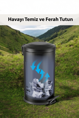 Eforeca Siyah 16L Çizgili/Grooved Retro Çöp Kovası - 5