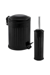 Eforeca Siyah 5L Çizgili/Grooved Retro 2'li Banyo Seti 