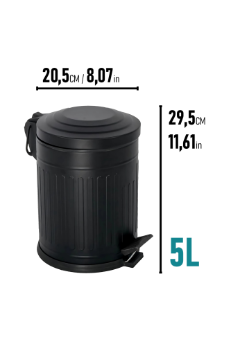 Eforeca Siyah 5L Çizgili/Grooved Retro Çöp Kovası - 2