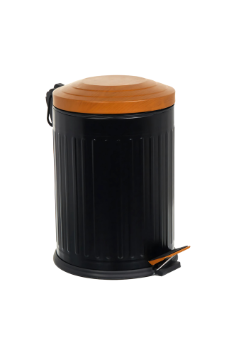 Eforeca Siyah-Ahşap 12L Çizgili/Grooved Retro Wood Çöp Kovası - 1