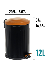 Eforeca Siyah-Ahşap 12L Çizgili/Grooved Retro Wood Çöp Kovası - 2