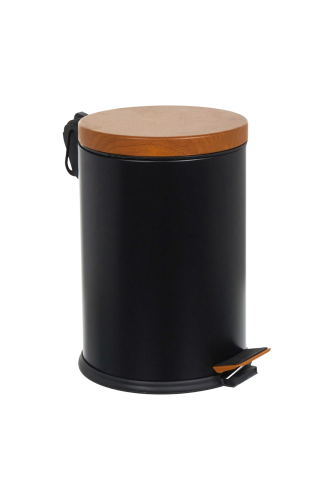 Eforeca Siyah-Ahşap 12L Düz/Smooth Classic Wood Çöp Kovası - 1