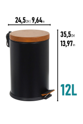 Eforeca Siyah-Ahşap 12L Düz/Smooth Classic Wood Çöp Kovası - 2