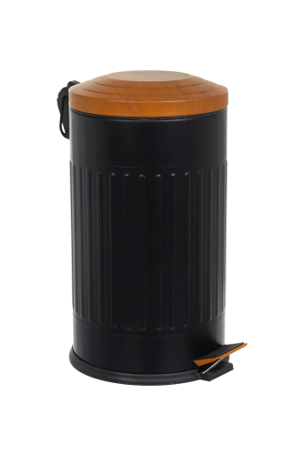 Eforeca Siyah-Ahşap 16L Çizgili/Grooved Retro Wood Çöp Kovası - 1