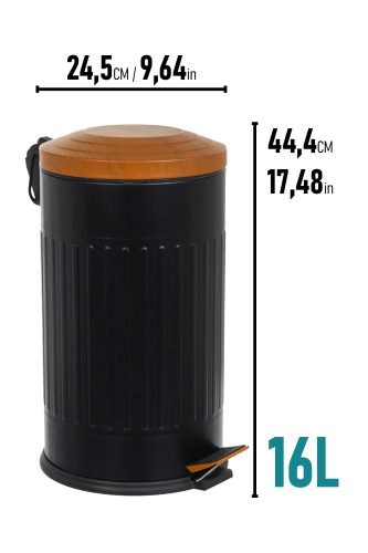 Eforeca Siyah-Ahşap 16L Çizgili/Grooved Retro Wood Çöp Kovası - 2