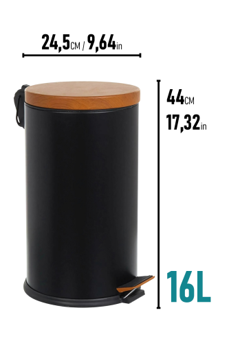 Eforeca Siyah-Ahşap 16L Düz/Smooth Classic Wood Çöp Kovası - 2