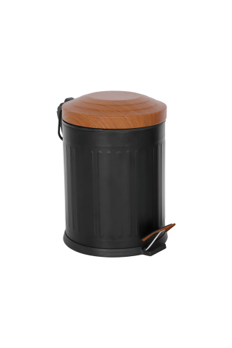 Eforeca Siyah-Ahşap 5L Çizgili/Grooved Retro Wood Çöp Kovası - 1