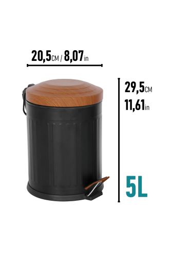 Eforeca Siyah-Ahşap 5L Çizgili/Grooved Retro Wood Çöp Kovası - 2