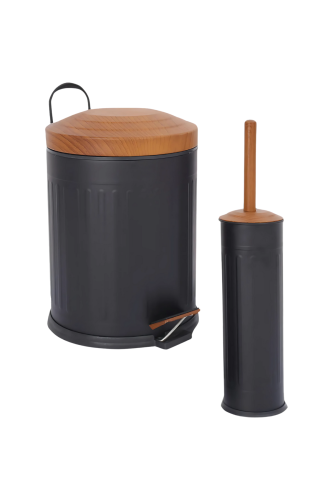 Eforeca Siyah-Ahşap 5L Çizgili/Grooved Retro Wood 2'li Banyo Seti - 1