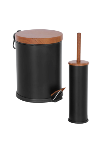 Eforeca Siyah-Ahşap 5L Düz/Smooth Classic Wood 2'li Banyo Seti - 1